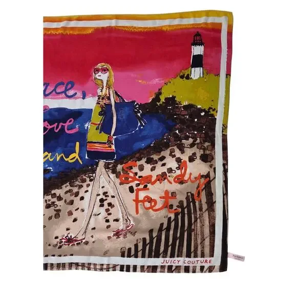 Juicy Couture Y2K Beach ScarfPeace Love Sandy FeetRetro Summer Vibes Silk